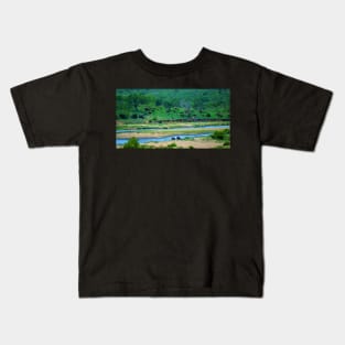 A Couple of Hippos and a Herd of Elephants on the Crocodile River Kids T-Shirt